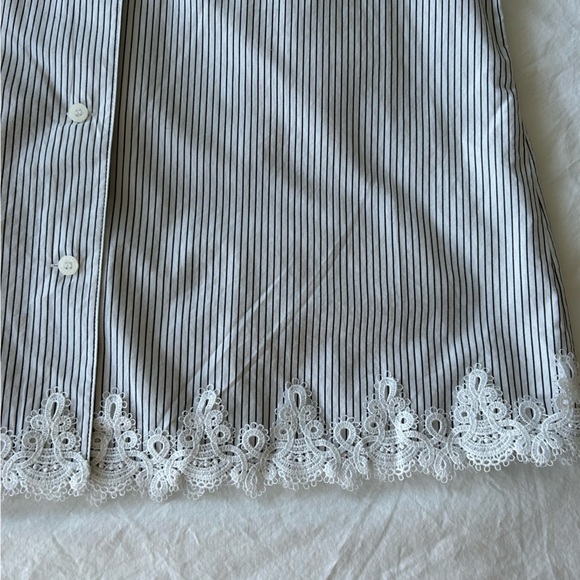 KARL LAGERFELD Women Striped Shirt w/ Bow on Sleeves and Lace Detail - Picture 5 of 6